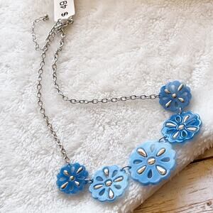 Macy’s Floral Statement Necklace Light Blue Silver Tone NWOT